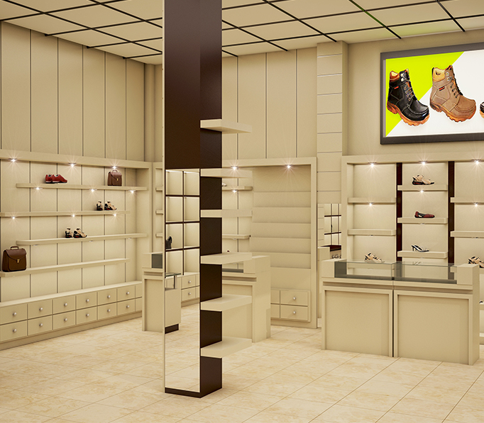 طراحی داخلی فروشگاه کیف و کفش | شرکت معماری دکوطرح 09122460089